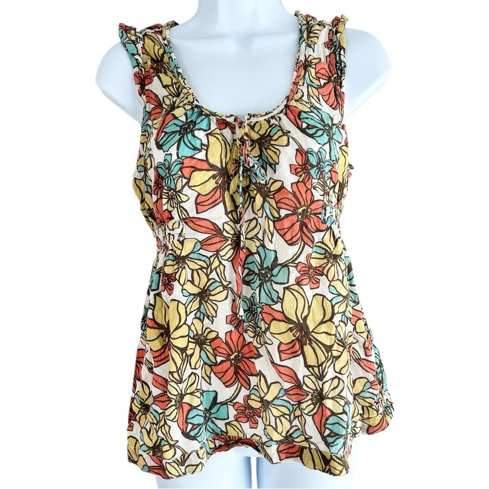 Y2k Hollister Women's Babydoll Tank Top Medium Floral print Boho Hippie Chic